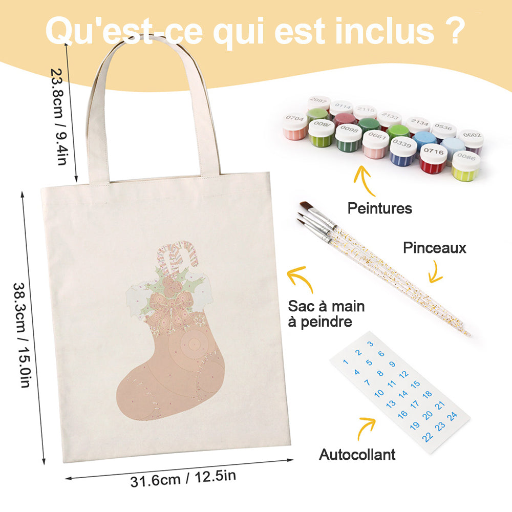 Sac Toile Bas de Noël Rouge Peinture par Numéros
