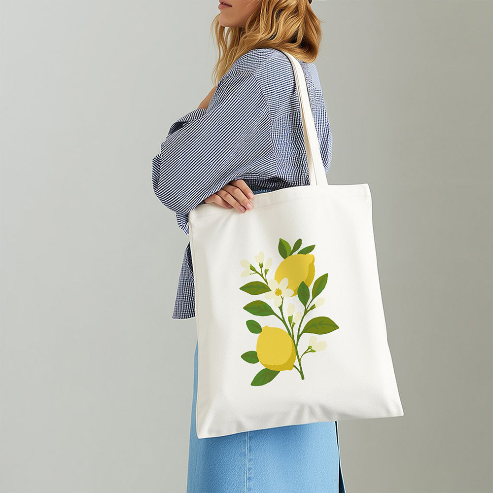 Sac Toile Citrons Jaunes et Fleurs Blanches Peinture par Numéros