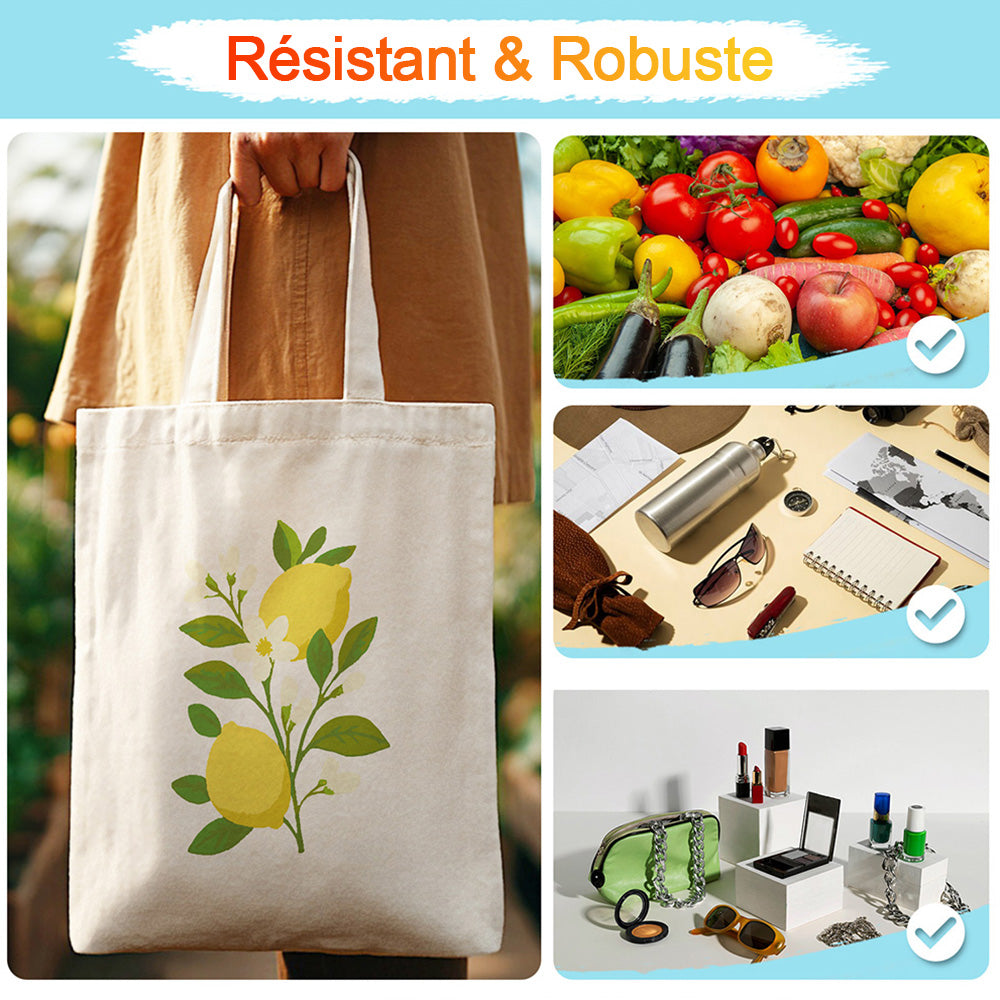 Sac Toile Citrons Jaunes et Fleurs Blanches Peinture par Numéros
