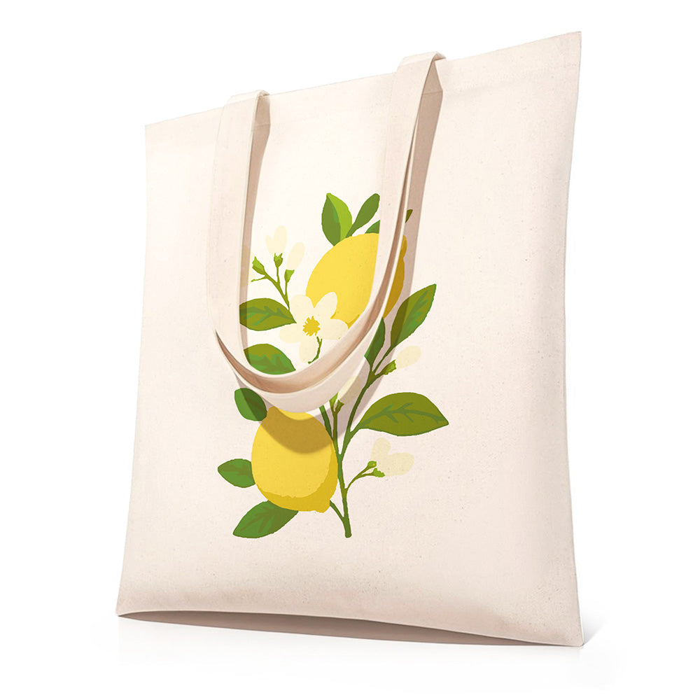 Sac Toile Citrons Jaunes et Fleurs Blanches Peinture par Numéros
