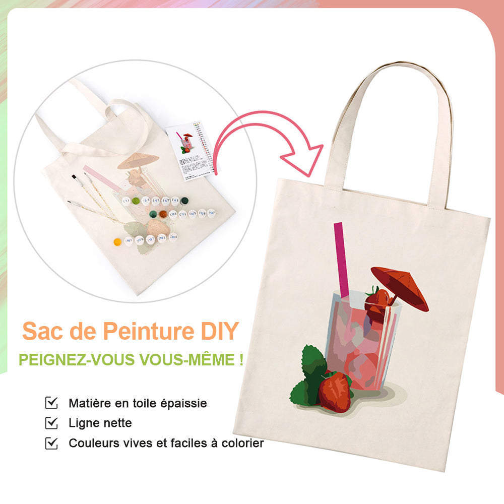 Sac Toile Cocktail Saveur Fraise Peinture par Numéros