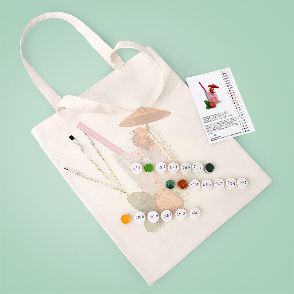 Sac Toile Cocktail Saveur Fraise Peinture par Numéros