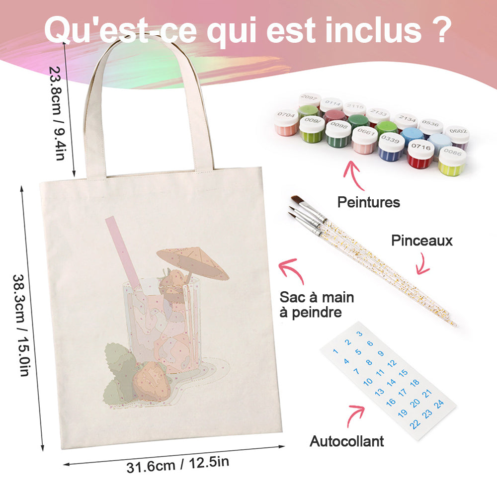 Sac Toile Cocktail Saveur Fraise Peinture par Numéros