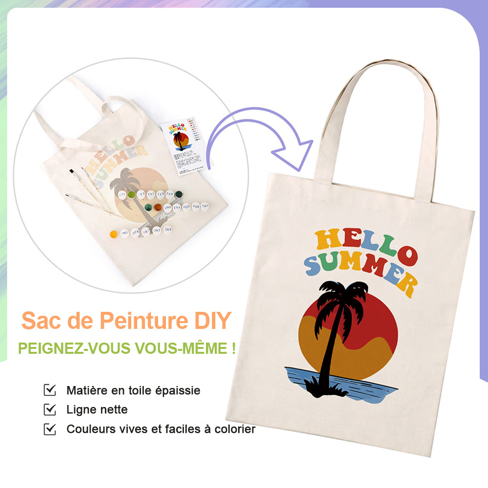 Sac Toile Coucher de Soleil au Bord de Mer d'Été Peinture par Numéros