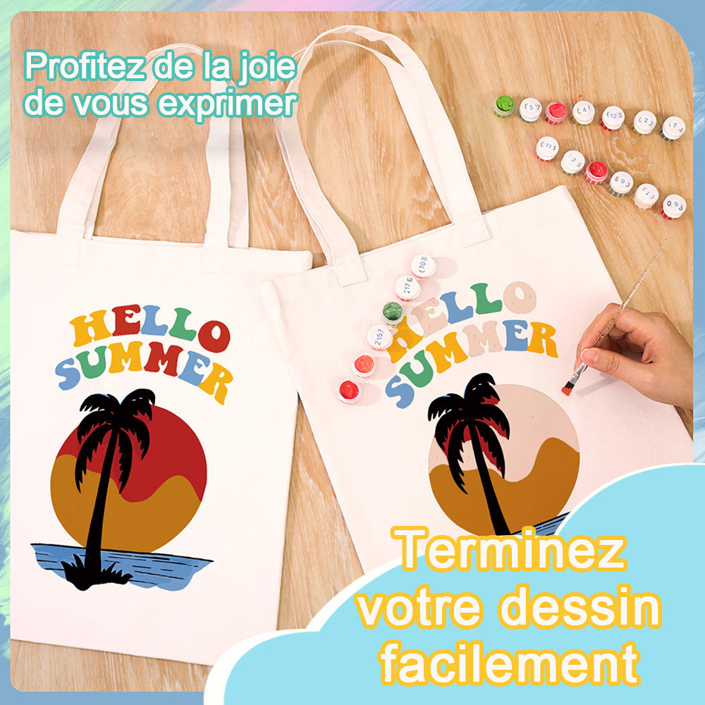 Sac Toile Coucher de Soleil au Bord de Mer d'Été Peinture par Numéros