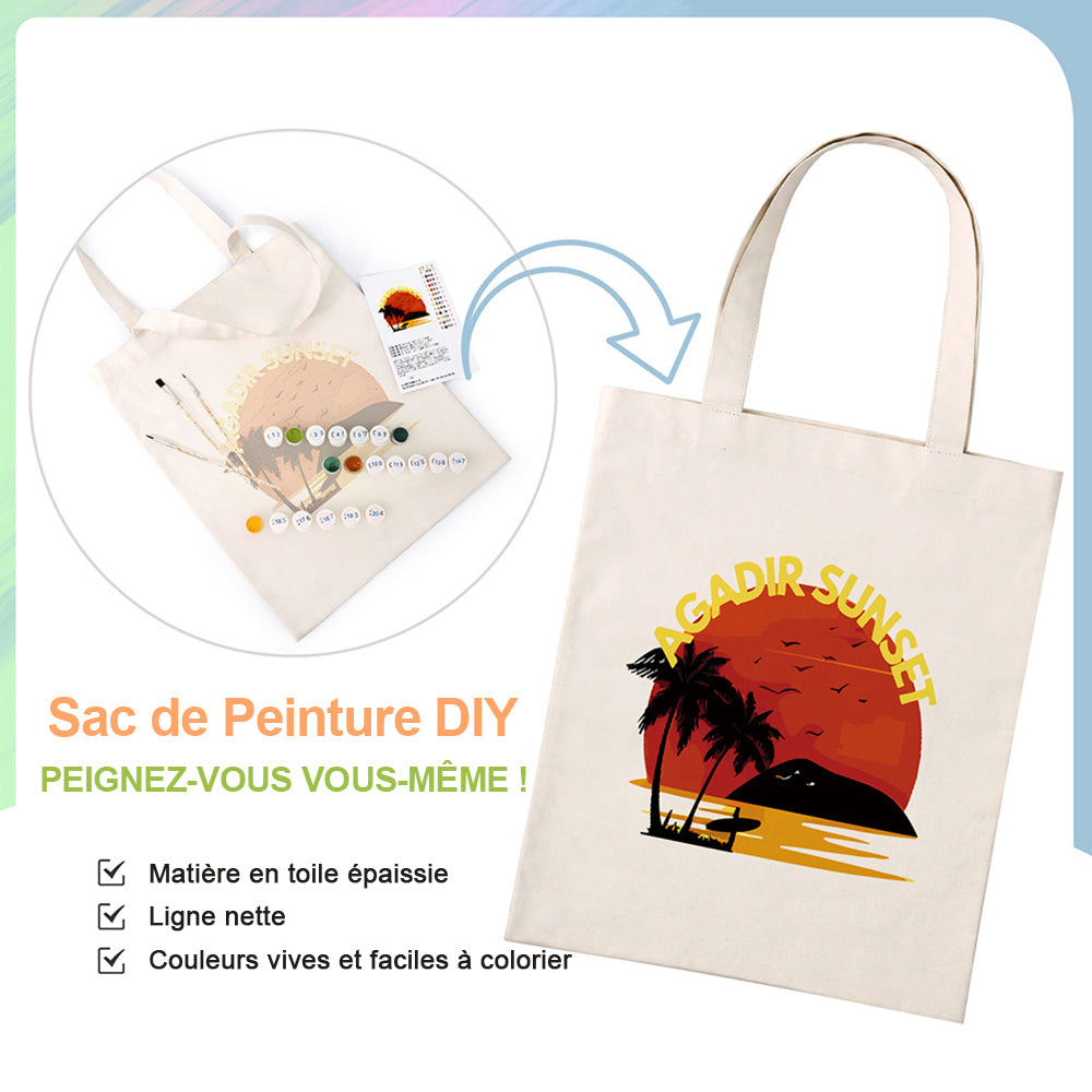 Sac Toile Coucher de Soleil d'Agadir Peinture par Numéros