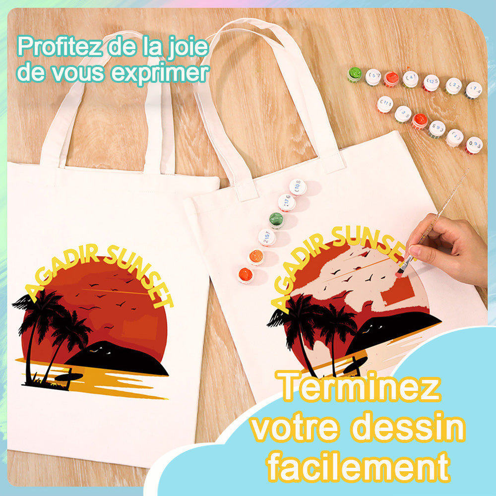 Sac Toile Coucher de Soleil d'Agadir Peinture par Numéros