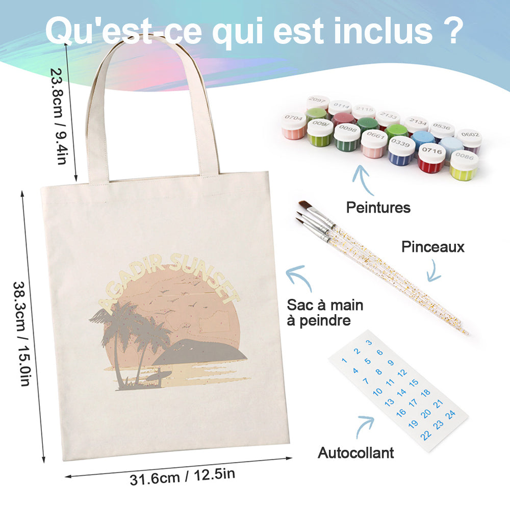 Sac Toile Coucher de Soleil d'Agadir Peinture par Numéros