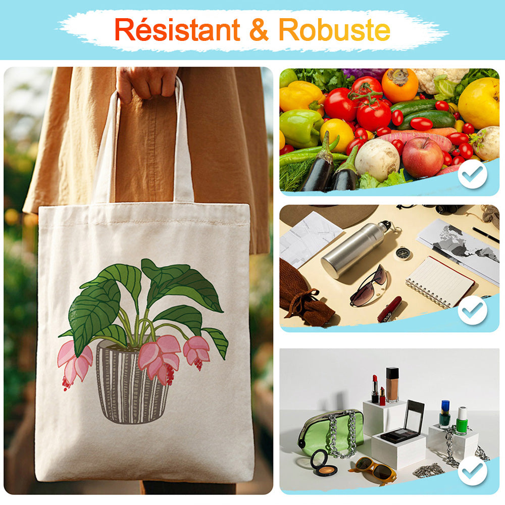 Sac Toile Fleurs et Feuilles en Vase de Verre Peinture par Numéros