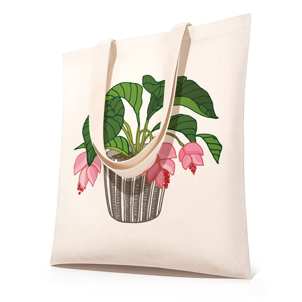 Sac Toile Fleurs et Feuilles en Vase de Verre Peinture par Numéros