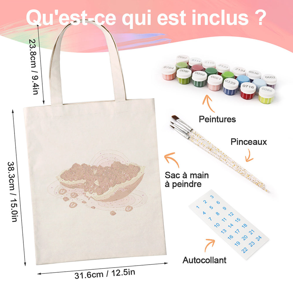 Sac Toile Graines de Grenade Rouges et Pulpeuses Peinture par Numéros