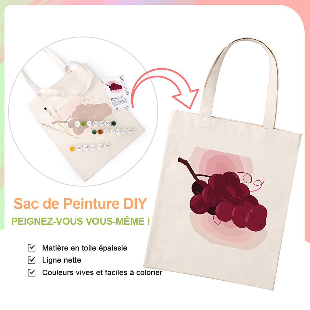 Sac Toile Grappe de Raisins Mûrs Peinture par Numéros