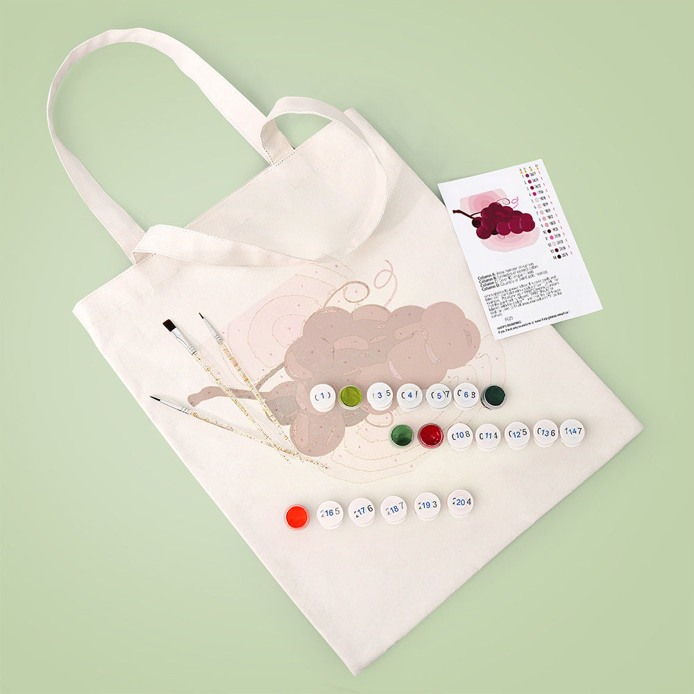 Sac Toile Grappe de Raisins Mûrs Peinture par Numéros
