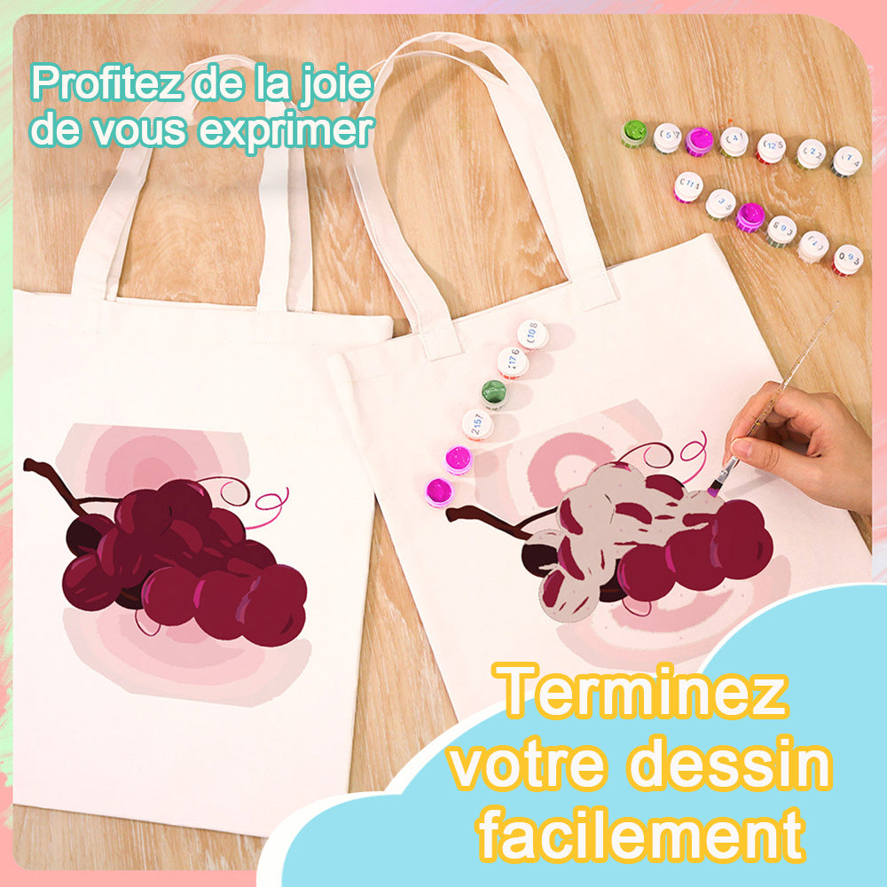 Sac Toile Grappe de Raisins Mûrs Peinture par Numéros