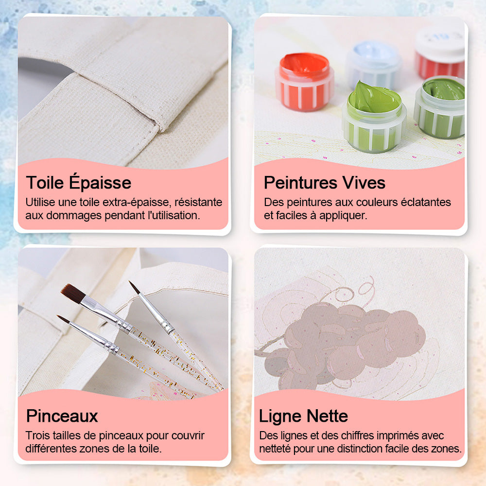 Sac Toile Grappe de Raisins Mûrs Peinture par Numéros