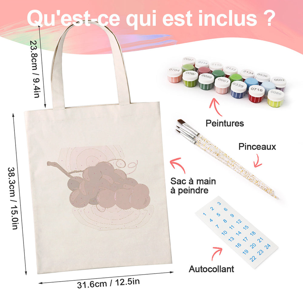 Sac Toile Grappe de Raisins Mûrs Peinture par Numéros