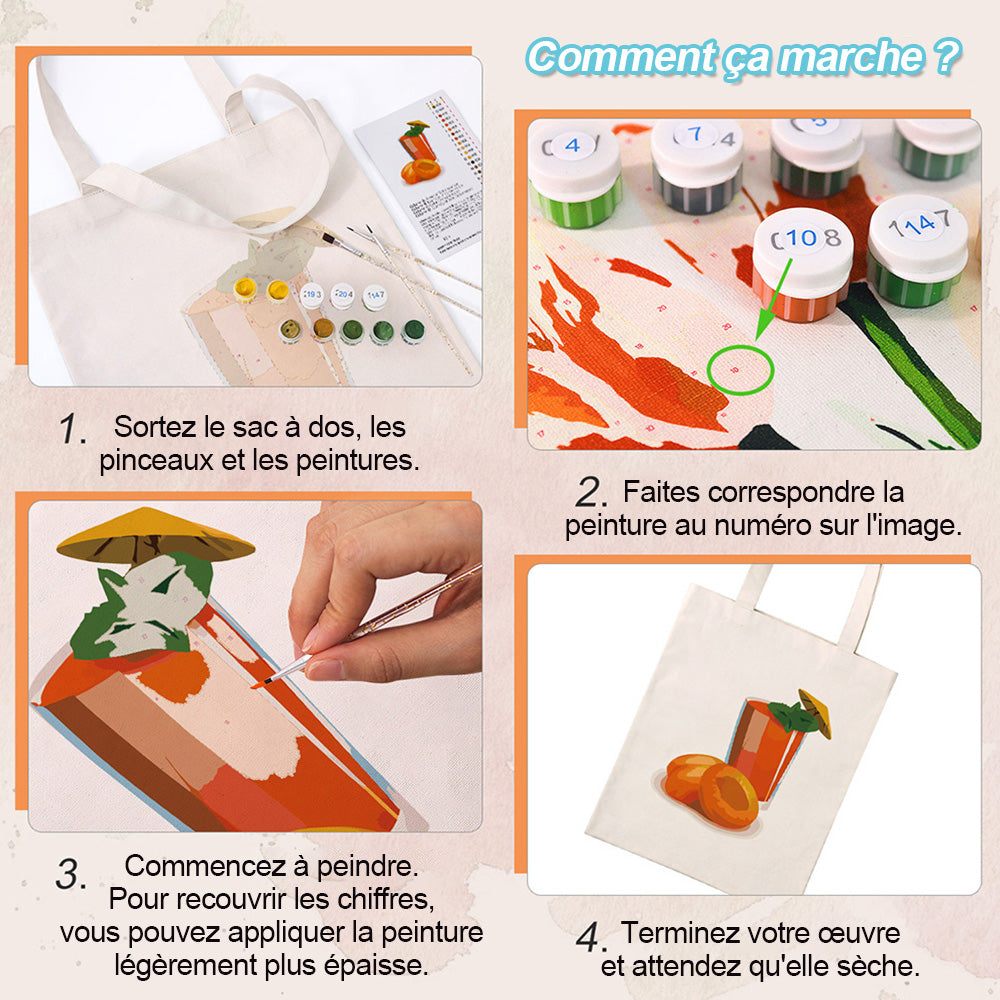 Sac Toile Jus de Fruits Frais Peinture par Numéros