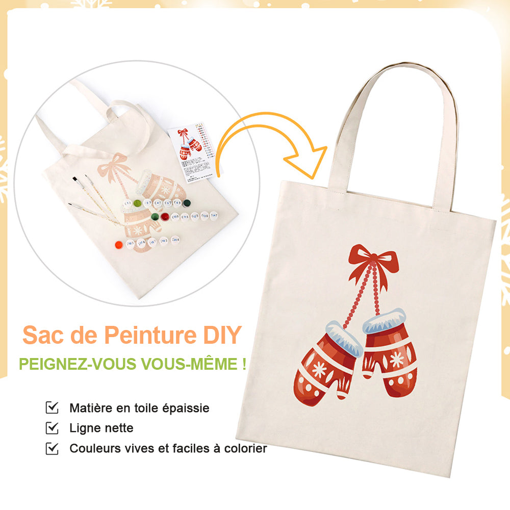 Sac Toile Paire de Gants de Noël Peinture par Numéros