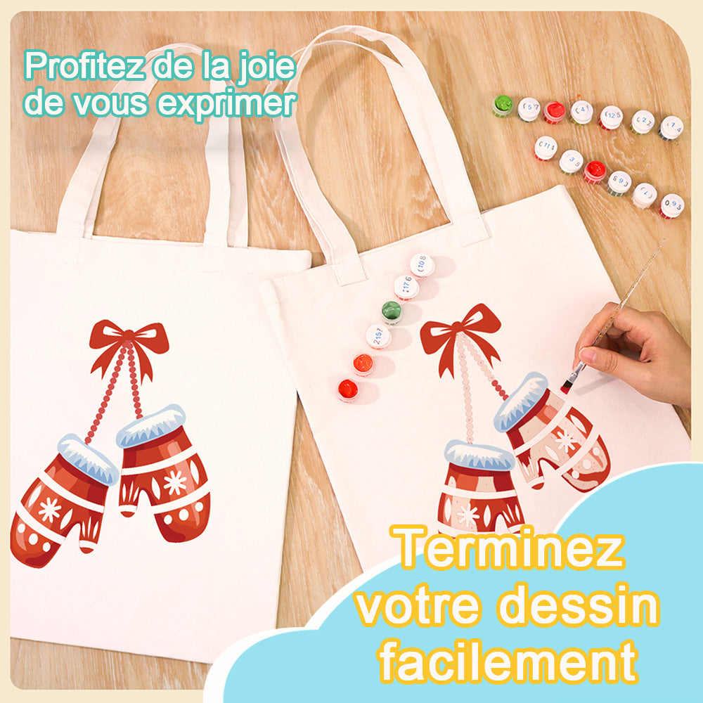 Sac Toile Paire de Gants de Noël Peinture par Numéros