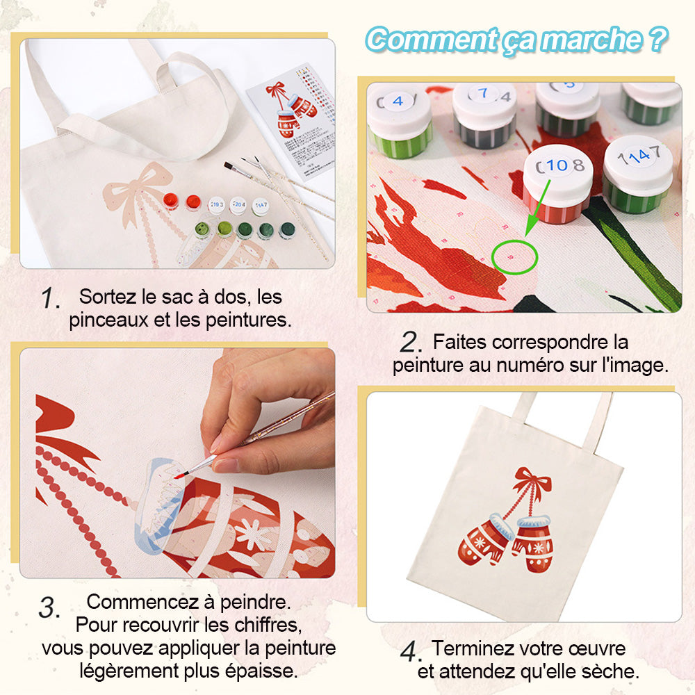 Sac Toile Paire de Gants de Noël Peinture par Numéros