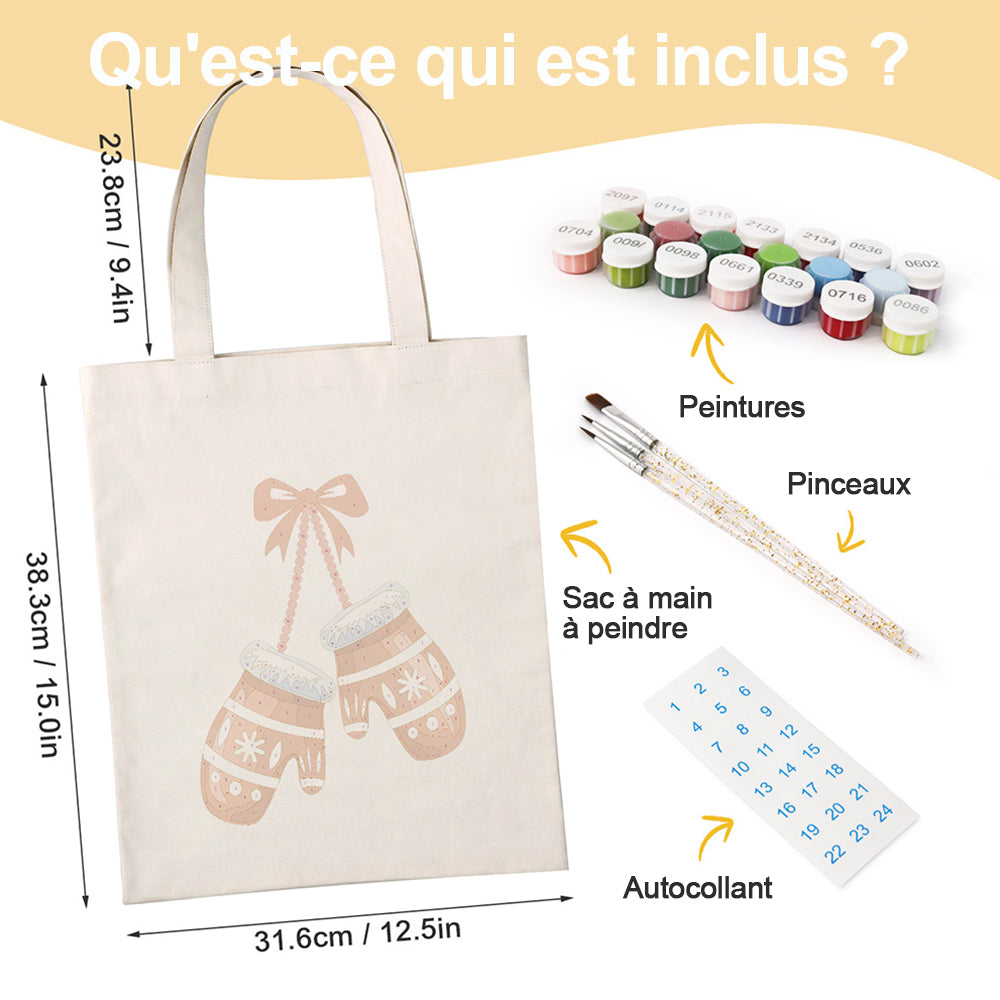 Sac Toile Paire de Gants de Noël Peinture par Numéros