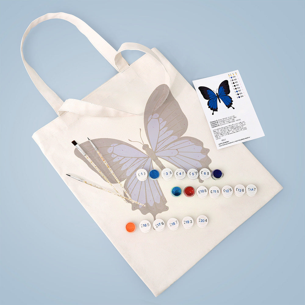Sac Toile Papillon Bleu et Noir Peinture par Numéros