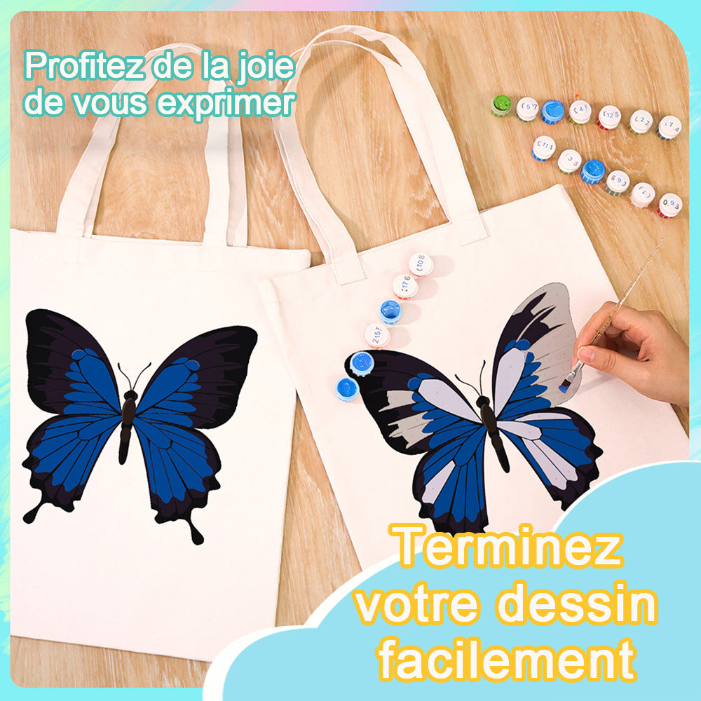 Sac Toile Papillon Bleu et Noir Peinture par Numéros