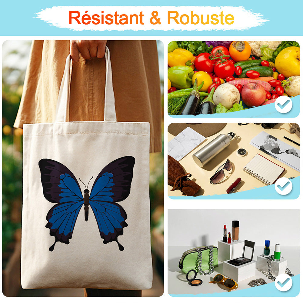 Sac Toile Papillon Bleu et Noir Peinture par Numéros