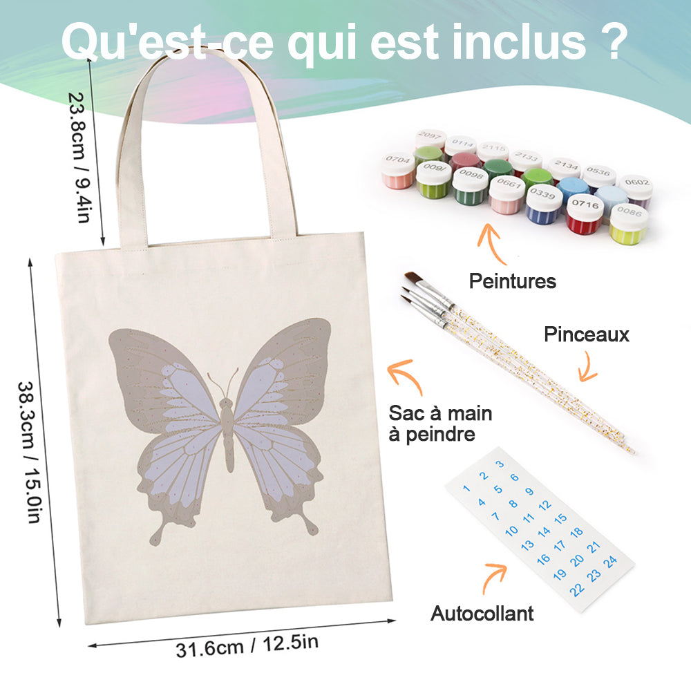 Sac Toile Papillon Bleu et Noir Peinture par Numéros