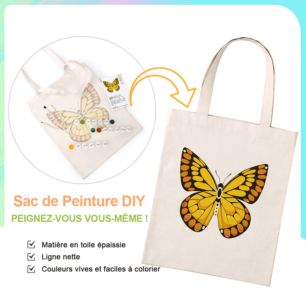 Sac Toile Papillon Doré Peinture par Numéros