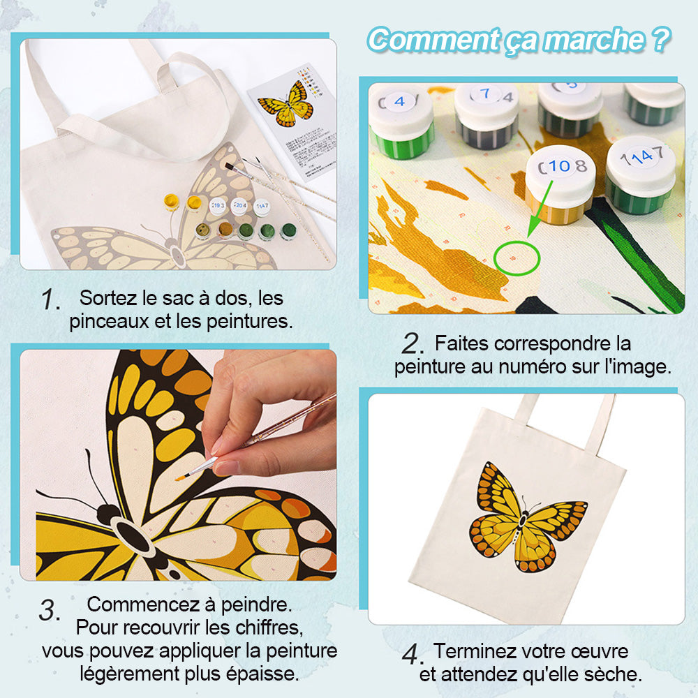 Sac Toile Papillon Doré Peinture par Numéros