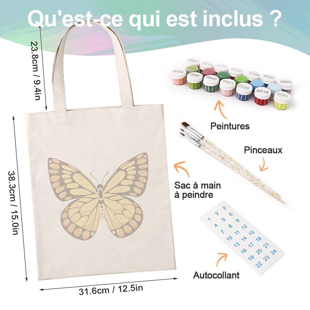 Sac Toile Papillon Doré Peinture par Numéros