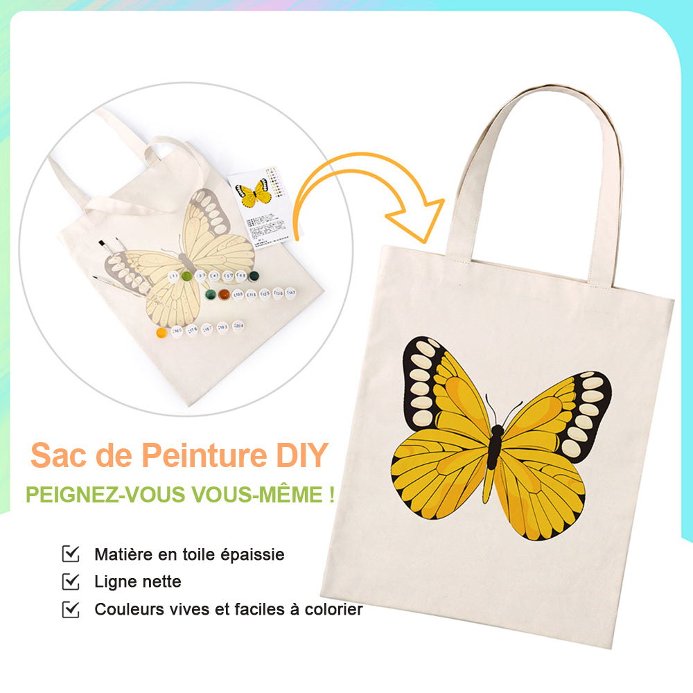 Sac Toile Papillon Jaune Peinture par Numéros