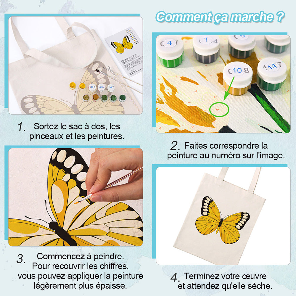 Sac Toile Papillon Jaune Peinture par Numéros