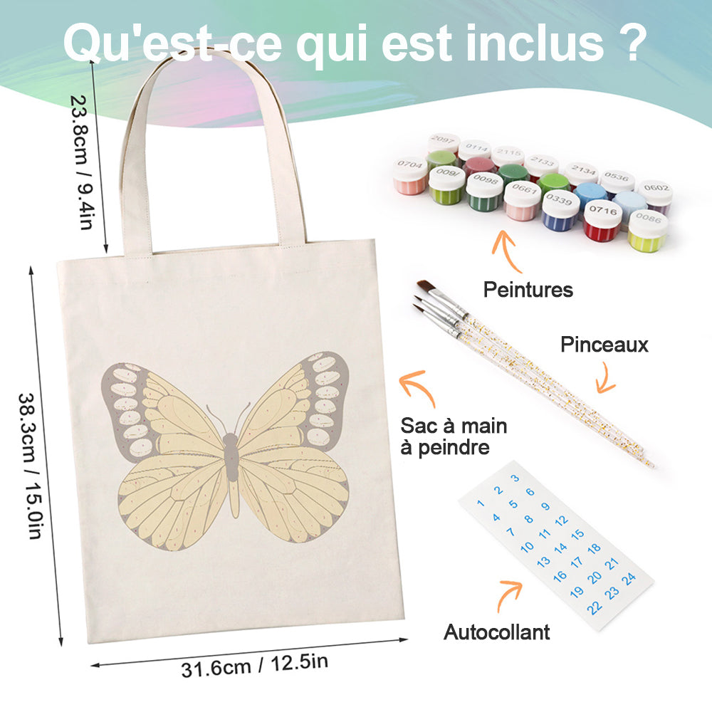 Sac Toile Papillon Jaune Peinture par Numéros