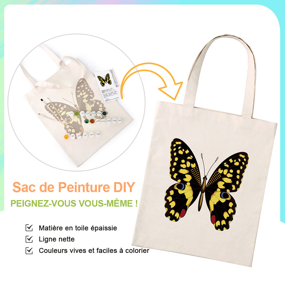 Sac Toile Papillon Noir et Doré Peinture par Numéros