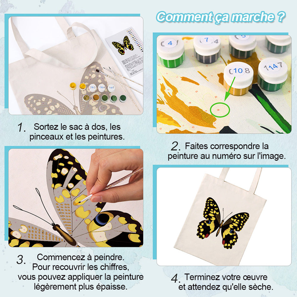 Sac Toile Papillon Noir et Doré Peinture par Numéros