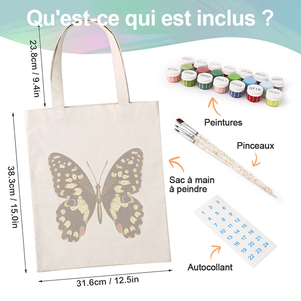 Sac Toile Papillon Noir et Doré Peinture par Numéros