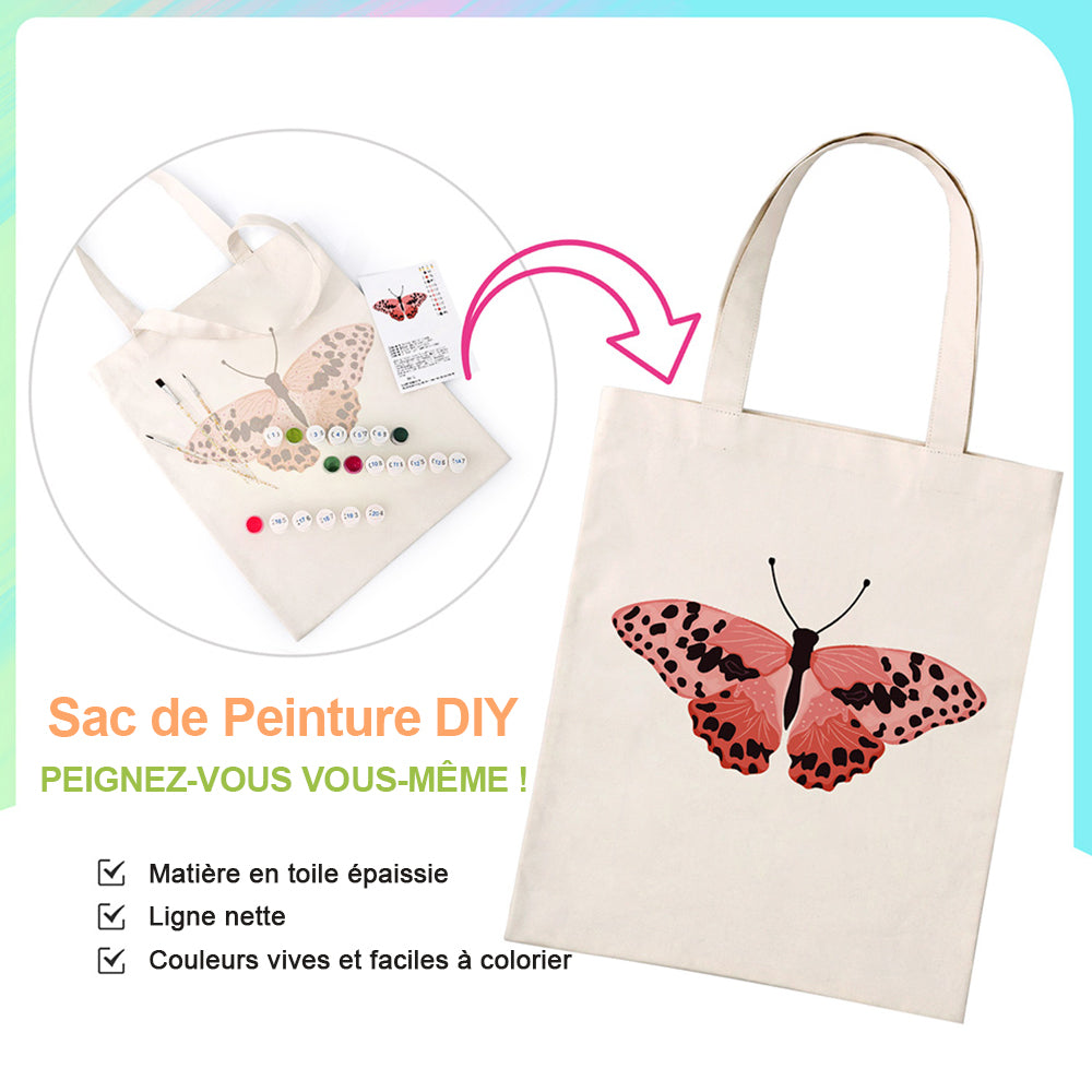 Sac Toile Papillon Rose à Points Noirs Peinture par Numéros