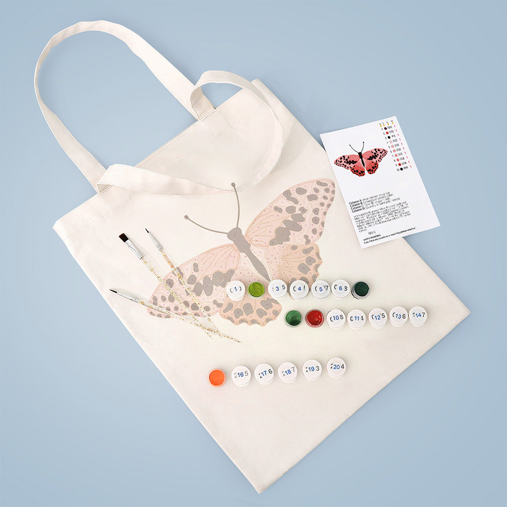 Sac Toile Papillon Rose à Points Noirs Peinture par Numéros