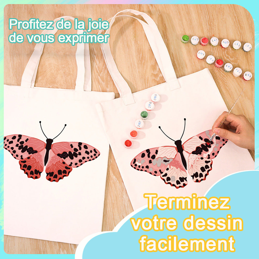 Sac Toile Papillon Rose à Points Noirs Peinture par Numéros