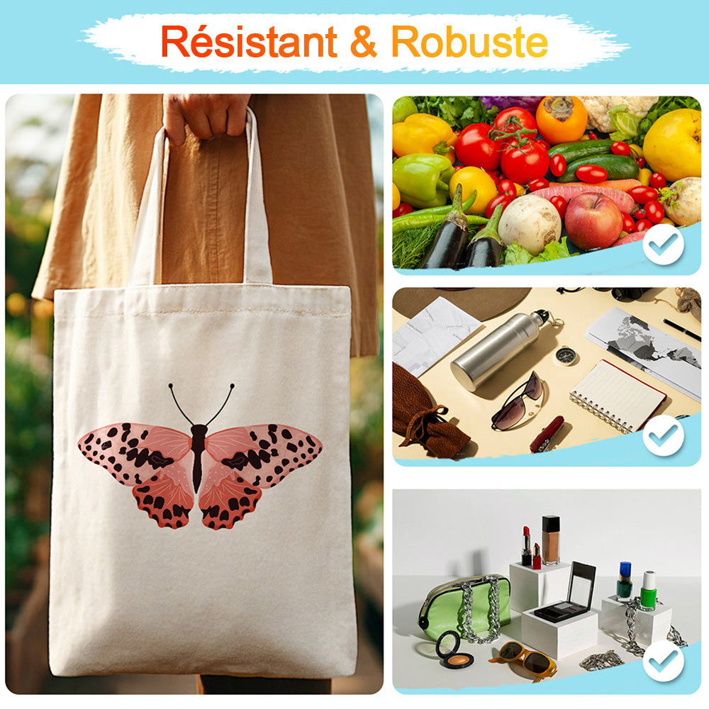 Sac Toile Papillon Rose à Points Noirs Peinture par Numéros