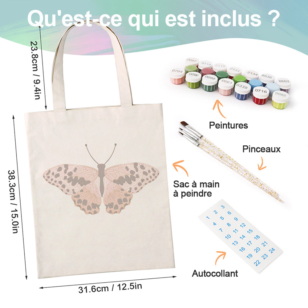 Sac Toile Papillon Rose à Points Noirs Peinture par Numéros