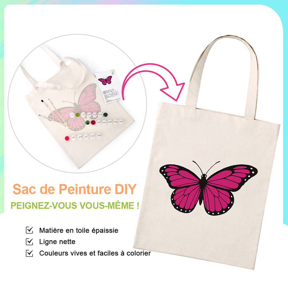 Sac Toile Papillon Rouge Rosé Peinture par Numéros