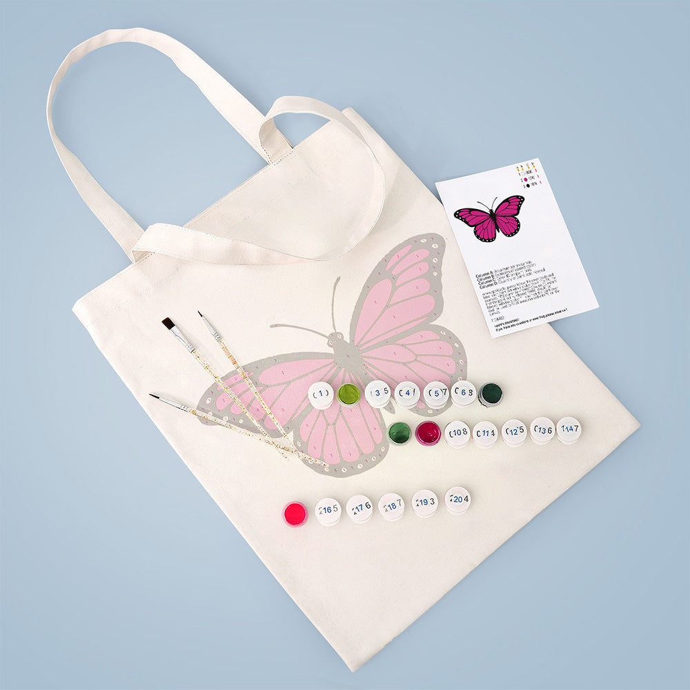 Sac Toile Papillon Rouge Rosé Peinture par Numéros