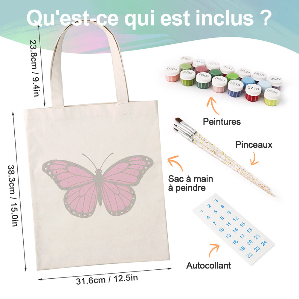 Sac Toile Papillon Rouge Rosé Peinture par Numéros