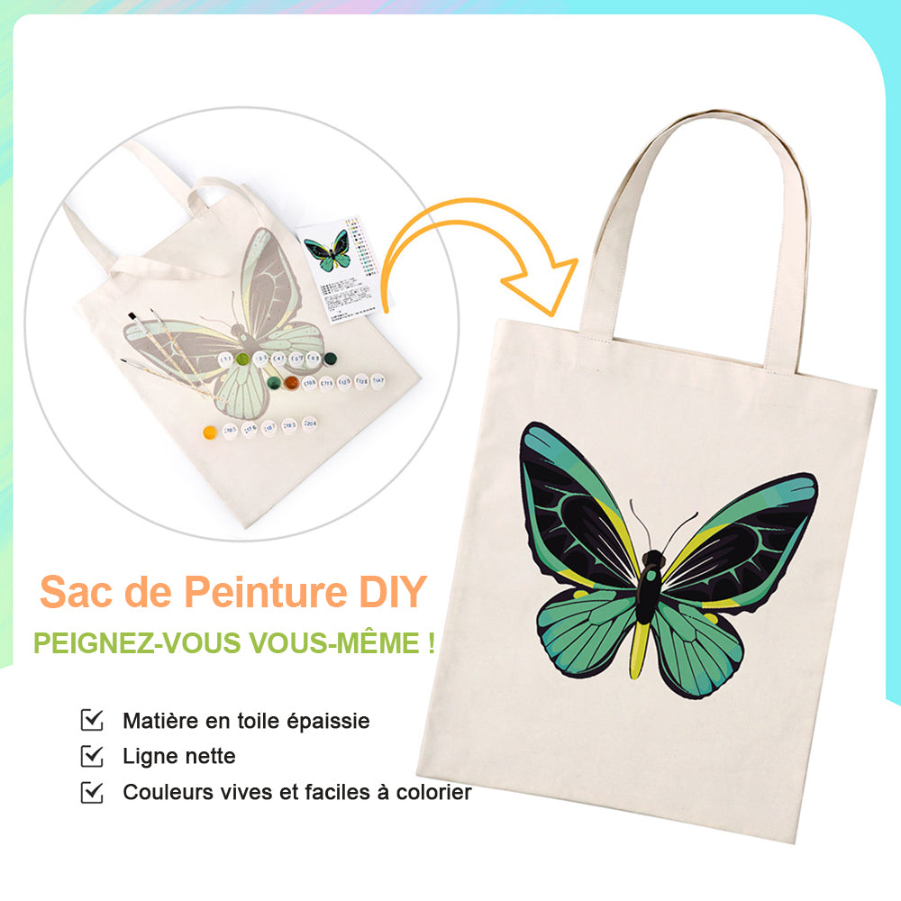 Sac Toile Papillon Vert Peinture par Numéros