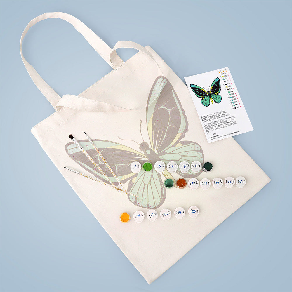 Sac Toile Papillon Vert Peinture par Numéros