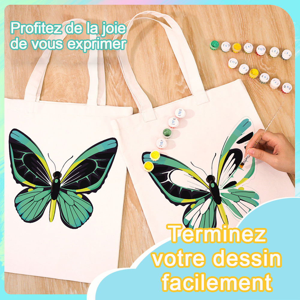 Sac Toile Papillon Vert Peinture par Numéros