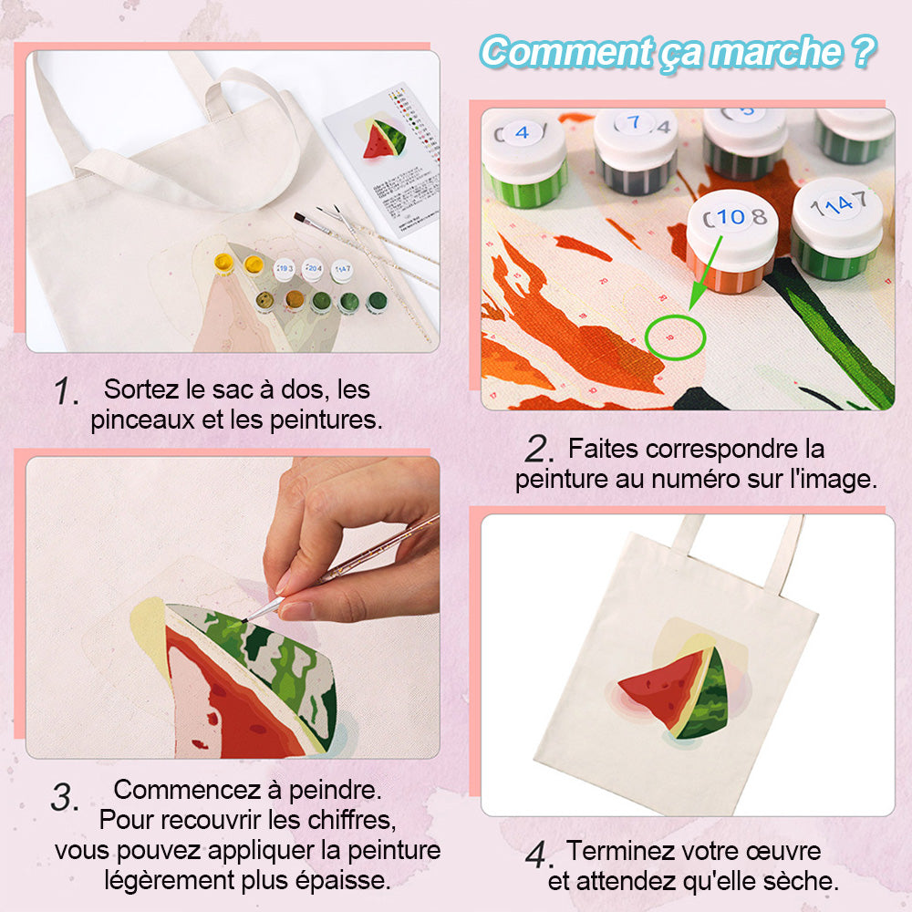 Sac Toile Pastèque Délicieuse Peinture par Numéros